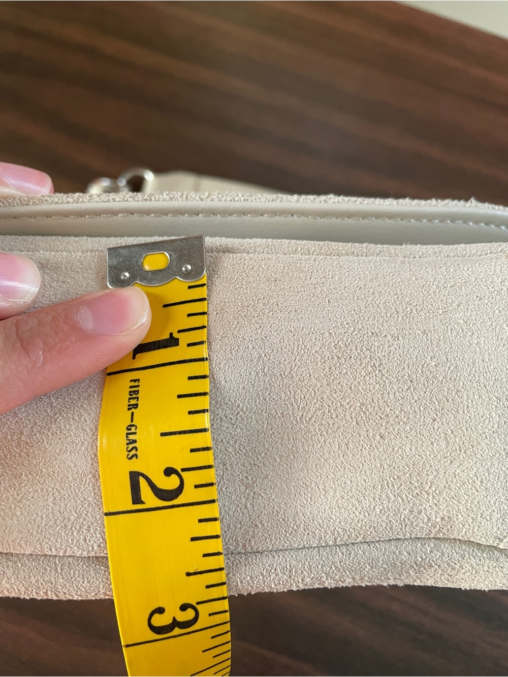 Ann Taylor Loft Handbag Beige Suede Shoulder Bag with Chain Strap - Picture 13 of 15